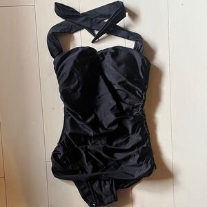 Stylish Black Halter Swimsuit One Piece Esther Williams
